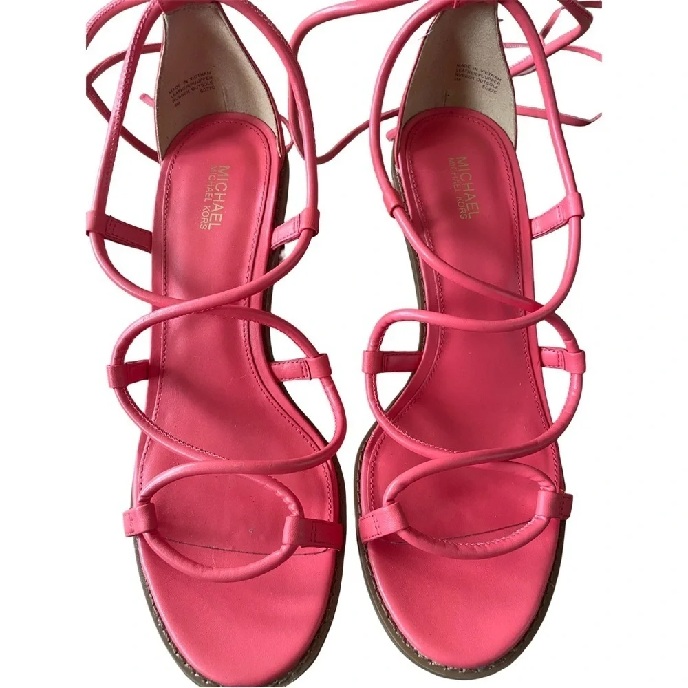 Michael Kors Vero Lug Leather Strappy Platform Sandal Coral Red Women’s 9